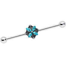 Load image into Gallery viewer, 14G Blue Gem Rhombus Flower Industrial Barbell 38mm
