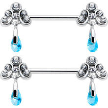 Load image into Gallery viewer, 14G 9/16 Blue Gem Scrolling Elegance Dangle Nipple Ring Set
