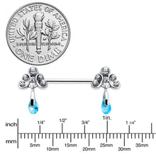 Load image into Gallery viewer, 14G 9/16 Blue Gem Scrolling Elegance Dangle Nipple Ring Set
