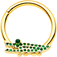 Load image into Gallery viewer, 16G 3/8 Gold Tone Hungry Green Alligator Hinged Segment Ring
