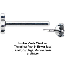 Load image into Gallery viewer, 18G 5/16 Black CZ G23 Titanium Threadless Flower Labret Tragus
