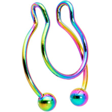 Load image into Gallery viewer, Rainbow Horseshoe Ball Fake Septum Ring Nipple and Clip on Earring
