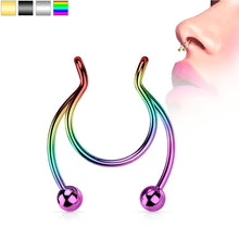 Load image into Gallery viewer, Rainbow Horseshoe Ball Fake Septum Ring Nipple and Clip on Earring
