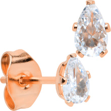 Load image into Gallery viewer, CZ Teardrop Clear Rose Gold Tone Stainless Steel Stud Earrings 3mm to 7mm
