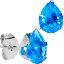 Load image into Gallery viewer, CZ Teardrop Aqua Stainless Steel Stud Earrings 3mm to 7mm
