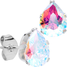 Load image into Gallery viewer, CZ Teardrop Aurora Stainless Steel Stud Earrings 3mm to 7mm
