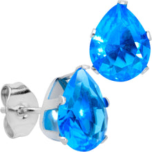 Load image into Gallery viewer, CZ Teardrop Aqua Stainless Steel Stud Earrings 3mm to 7mm
