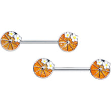Load image into Gallery viewer, 14G 9/16 Sweet Orange Fruit Flower Barbell Nipple Ring Set
