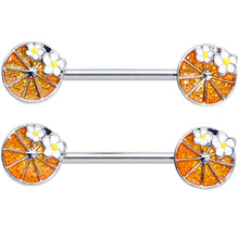 Load image into Gallery viewer, 14G 9/16 Sweet Orange Fruit Flower Barbell Nipple Ring Set
