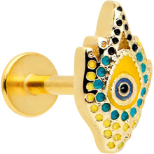 Load image into Gallery viewer, 16G 1/4 Gold Tone Bold Peacock Feather Labret Monroe Tragus
