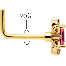 Load image into Gallery viewer, 20G 7mm Red Gem Gold Tone Regal Escutcheon L Shape Nose Ring
