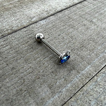 Load image into Gallery viewer, Clear Blue Gem Oval Swirl Barbell Tongue Ring
