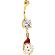 Load image into Gallery viewer, Clear Gem Gold Tone Decorated Santa Christmas Holiday Dangle Belly Ring
