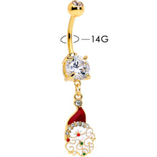 Load image into Gallery viewer, Clear Gem Gold Tone Decorated Santa Christmas Holiday Dangle Belly Ring

