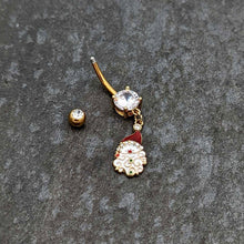 Load image into Gallery viewer, Clear Gem Gold Tone Decorated Santa Christmas Holiday Dangle Belly Ring
