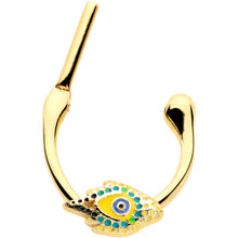 Load image into Gallery viewer, 16G 3/8 Gold Tone Bold Peacock Feather Cartilage Clicker
