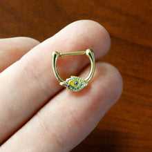 Load image into Gallery viewer, 16G 3/8 Gold Tone Bold Peacock Feather Cartilage Clicker
