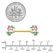 Load image into Gallery viewer, 14G 9/16 Clear Gem Gold Tone Snowman Christmas Nipple Ring Set
