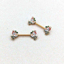 Load image into Gallery viewer, 14G 9/16 Clear Gem Gold Tone Snowman Christmas Nipple Ring Set

