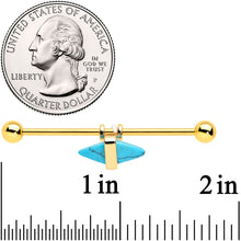 Load image into Gallery viewer, 14G Blue Faux Turquoise Gold Tone Stone Hippie Industrial Barbell 38mm
