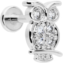 Load image into Gallery viewer, 16G 1/4 Clear CZ Gem Owl Internal Thread Labret Monroe Tragus
