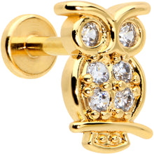 Load image into Gallery viewer, 16G 1/4 Clear CZ Gem Gold Hue Owl Internal Thread Labret Tragus
