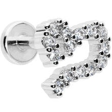 Load image into Gallery viewer, 16G 1/4 Clear CZ Gem Half Heart Internally Threaded Labret Tragus
