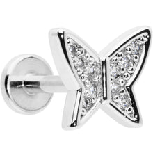 Load image into Gallery viewer, 16G 1/4 Clear CZ Gem Butterfly Internally Threaded Labret Tragus
