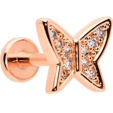 Load image into Gallery viewer, 16G 1/4 CZ Gem Rosy Hue Butterfly Internal Thread Labret Tragus
