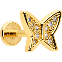 Load image into Gallery viewer, 16G 1/4 CZ Gem Gold Hue Butterfly Internal Thread Labret Tragus
