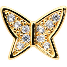 Load image into Gallery viewer, 16G 1/4 CZ Gem Gold Hue Butterfly Internal Thread Labret Tragus
