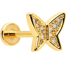 Load image into Gallery viewer, 16G 5/16 CZ Gem Gold Hue Butterfly Internal Thread Labret Tragus
