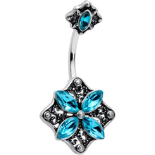 Load image into Gallery viewer, Blue Gem Baroque Rhombus Flower Double Mount Belly Ring
