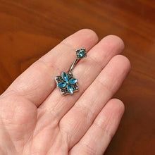 Load image into Gallery viewer, Blue Gem Baroque Rhombus Flower Double Mount Belly Ring
