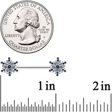 Load image into Gallery viewer, 14G 9/16 Blue Gem Festive Snowflake Christmas Nipple Ring Set
