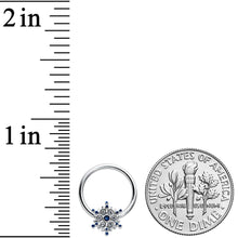 Load image into Gallery viewer, 16G 3/8 Clear Blue Gem Festive Snowflake BCR Captive Ring
