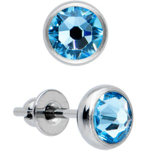 Load image into Gallery viewer, 4mm Blue Crystal Implant Grade Titanium Stud Earrings
