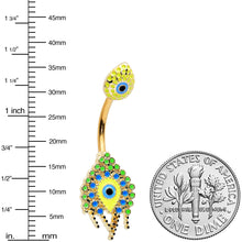 Load image into Gallery viewer, Gold Tone Bold Peacock Feather Double Mount Belly Ring
