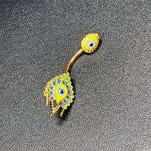 Load image into Gallery viewer, Gold Tone Bold Peacock Feather Double Mount Belly Ring
