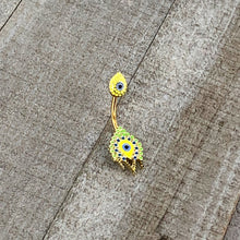 Load image into Gallery viewer, Gold Tone Bold Peacock Feather Double Mount Belly Ring
