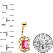 Load image into Gallery viewer, Clear Pink Gem Gold Tone Open Oblong Elegant Belly Ring
