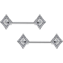 Load image into Gallery viewer, 14G 9/16 Clear Gem Double Rhombus Deco Barbell Nipple Ring Set
