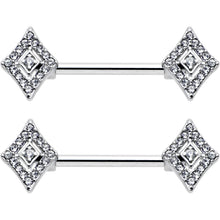 Load image into Gallery viewer, 14G 9/16 Clear Gem Double Rhombus Deco Barbell Nipple Ring Set
