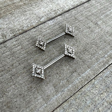 Load image into Gallery viewer, 14G 9/16 Clear Gem Double Rhombus Deco Barbell Nipple Ring Set
