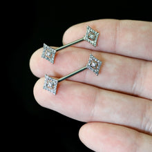 Load image into Gallery viewer, 14G 9/16 Clear Gem Double Rhombus Deco Barbell Nipple Ring Set
