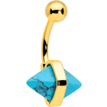 Load image into Gallery viewer, Gold Tone Turquoise Rhombus Belly Ring
