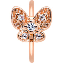 Load image into Gallery viewer, 20G 5/16 Clear Gem Rose Gold Tone Airy Butterfly Nose Hoop
