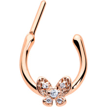 Load image into Gallery viewer, 16G 5/16 Clear Gem Rose Gold Tone Beauty Butterfly Cartilage Clicker
