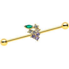 Load image into Gallery viewer, 14G Clear CZ Gem Gold Tone Bunch Grapes Industrial Barbell 38mm

