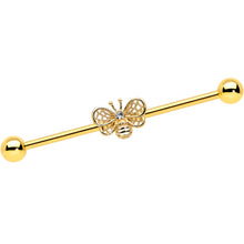 Load image into Gallery viewer, 14G Clear Gem Gold Tone Beauty Bee Industrial Barbell 38mm
